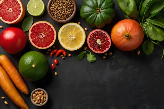 Healthy Food, Healthy eating background. Fruit, Vegetable, berry. Vegetarian eating. Superfood.