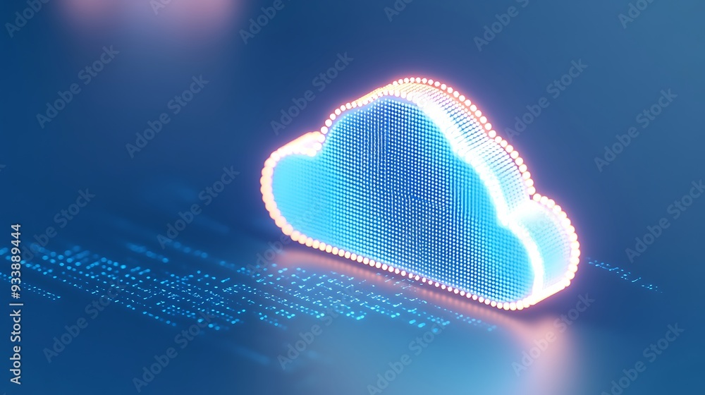 Poster futuristic 3d-rendered glowing cloud icon representing cloud computing and data storage in a digital
