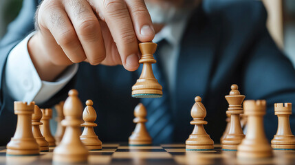Mastering Strategy: A Leader's Thoughtful Move in a Game of Chess with Focused Concentration