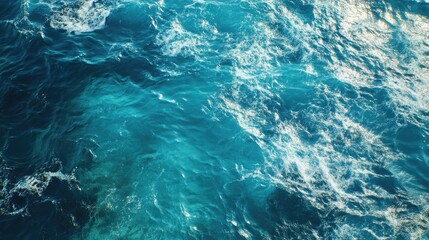 Serene top-down anime view of clear blue ocean water, with soft waves creating a soothing, tranquil atmosphere.