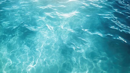 Obraz premium Top view of clear, blue water in an anime style, capturing the serene beauty of the sea with gentle waves and a tranquil atmosphere.