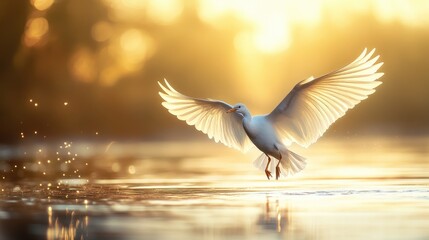 Obraz premium wings fluttering as it takes flight, set against a serene backdrop.