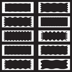 Obraz premium White squiggle stories frames set. Zigzag wavy edges, retro scallop frames, psychedelic rectangles, photo frames, text boxes, tags, labels. isolated on black background. Vector illustration. EPS 10