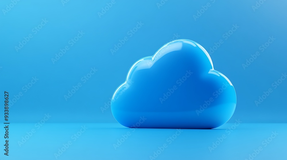 Poster minimalistic blue cloud icon on a plain background, symbolizing cloud computing, data storage, or di