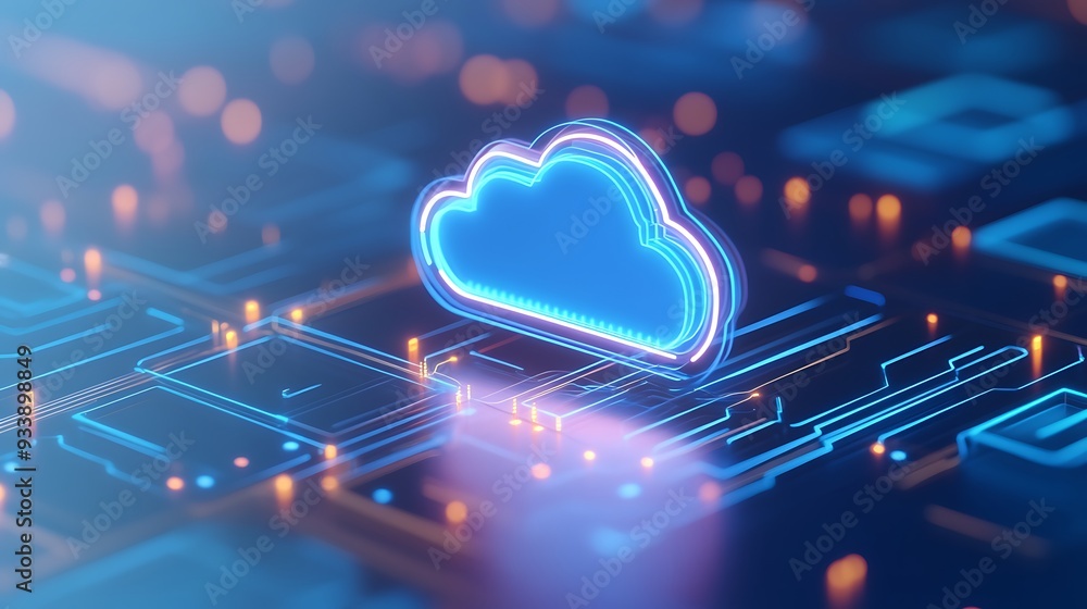 Aufkleber neon cloud icon depicting cloud computing technology, representing modern digital data storage and c