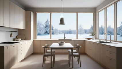 Fototapeta premium A Scandinavian-style kitchen with minimalist design
