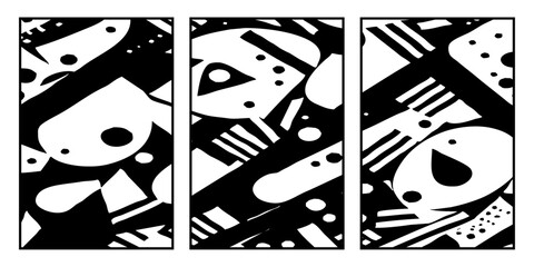 Fototapeta premium Set of 3 Abstract black and white pattern. For use in graphics. Minimalist illustration for printing on wall decorations