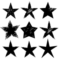 A collection of black stars beautifully placed on a white background