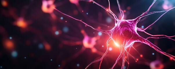 Close-up of a neuron showcasing vibrant colors and intricate details, representing the beauty of neural connections.