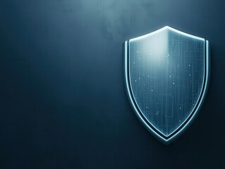 Secure data lock, glowing holographic shield, dark tech backdrop, cyber security