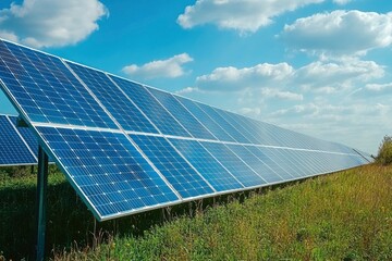 Solar power station. Solar panels, photovoltaics, alternative source of electricity - concept of sustainable and renewable sources with generative ai