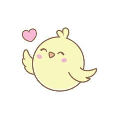 Happy Singing Little Bird Drawing in Kawaii Style