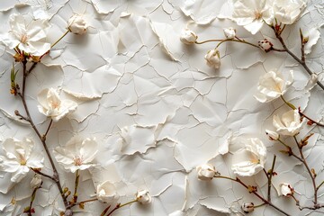 Delicate White Blossoms on Cracked Textured Background