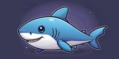 Obraz premium A cheerful baby shark smiles while exploring a vibrant underwater environment