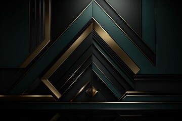Obraz premium Abstract geometric background with gold and green accents.