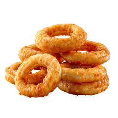 Highly realistic advertising photo of a crispy baked onion rings isolated on transparent background