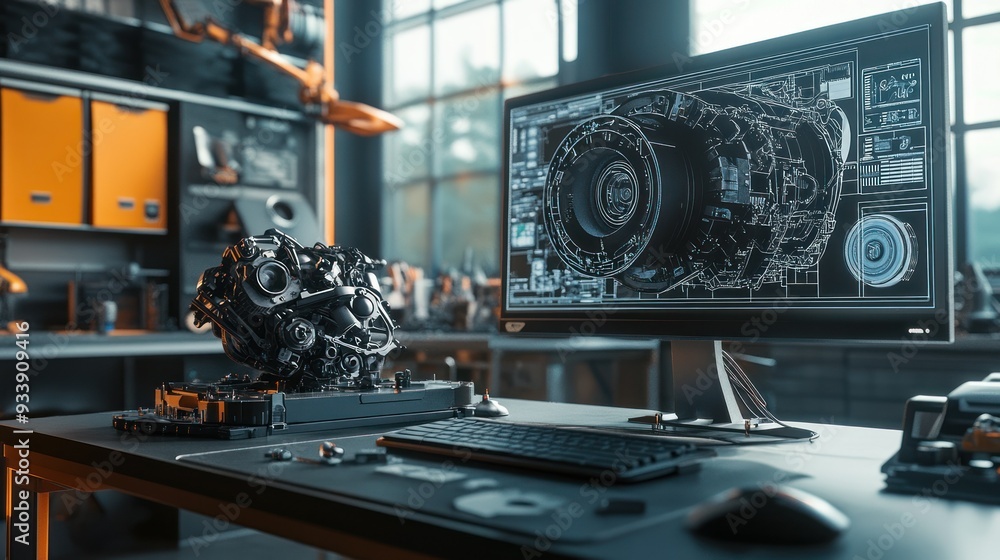 Aufkleber Mechanical Design and Engineering Workstation with 3D Engine Model