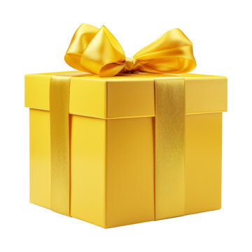 yellow gift box isolated on transparent background cutout