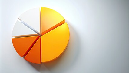 Fototapeta premium Vibrant orange and yellow pie chart segments overlap, forming a creative and modern background with empty white space, perfect for data visualization or infographic design.