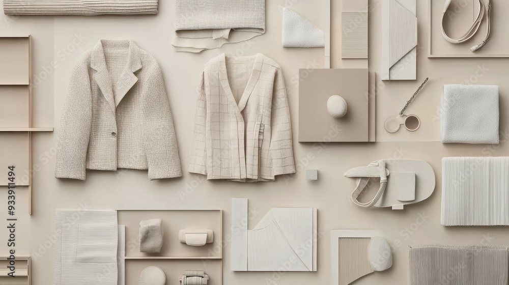 Poster Abstract Composition of White and Beige Textures and Objects
