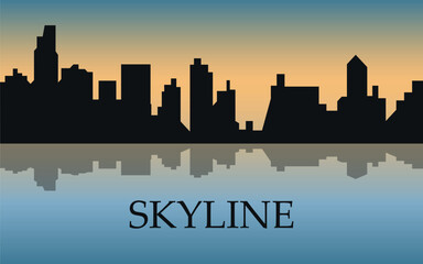 Fototapeta premium The city skyline. Black silhouette of the city skyline with a shadow. Vector on the background of sunset.