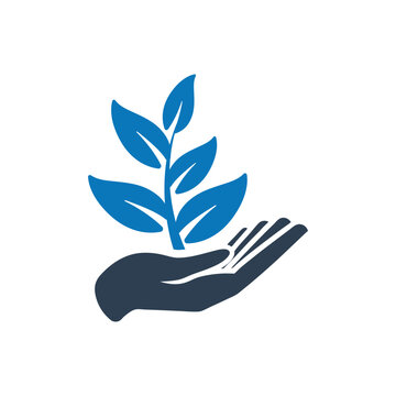 blue plant held hand icon clip art preview