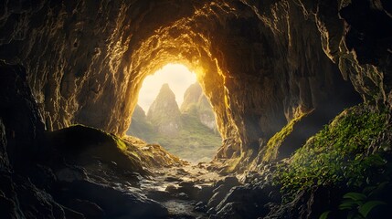 Enchanting Subterranean Passage Illuminated by Mystical Sunlight