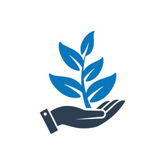 Hand holding a leafy plant icon