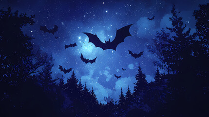 Fototapeta premium Bats Flying in a Night Forest