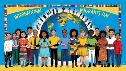 A vibrant and dynamic illustration celebrating International migrants day