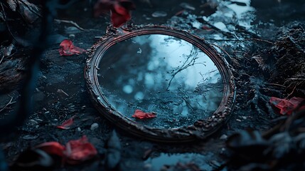 Haunting Reflection A Mirror Unveiling a Nightmarish Realm of Shadows and Mysteries