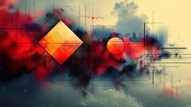 Abstract geometric art with red and yellow shapes