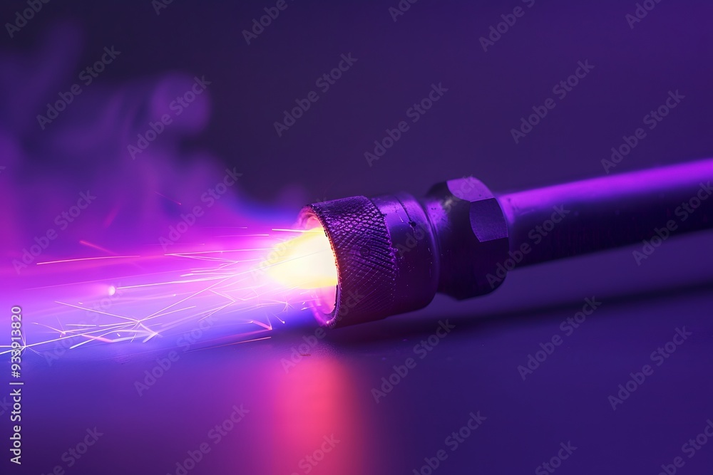 Aufkleber vibrant sparks emanating from a high-tech torch in a dark setting