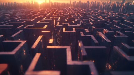 Obraz premium Shifting Maze City Landscape at Sunset