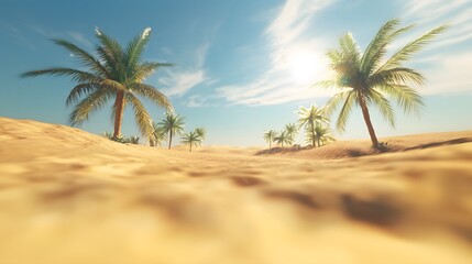 Obraz premium Shimmering Mirage of an Oasis Amid the Vast Desert Landscape
