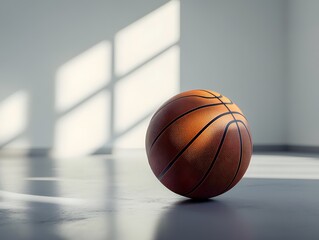 Fototapeta premium State of the Art Basketball with Innovative Grip Technology on a Hardwood Court