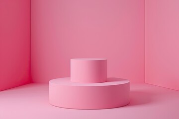 Abstract scene background. Cylinder podium on pink background. Product presentation, mock up, show cosmetic product, Podium, stage pedestal or platform.