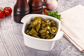 Sliced pickled jalapeno spicy pepper