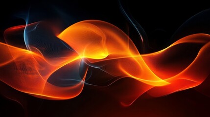 Abstract Orange and Blue Waves on Black Background, abstract , wave , glowing , dark