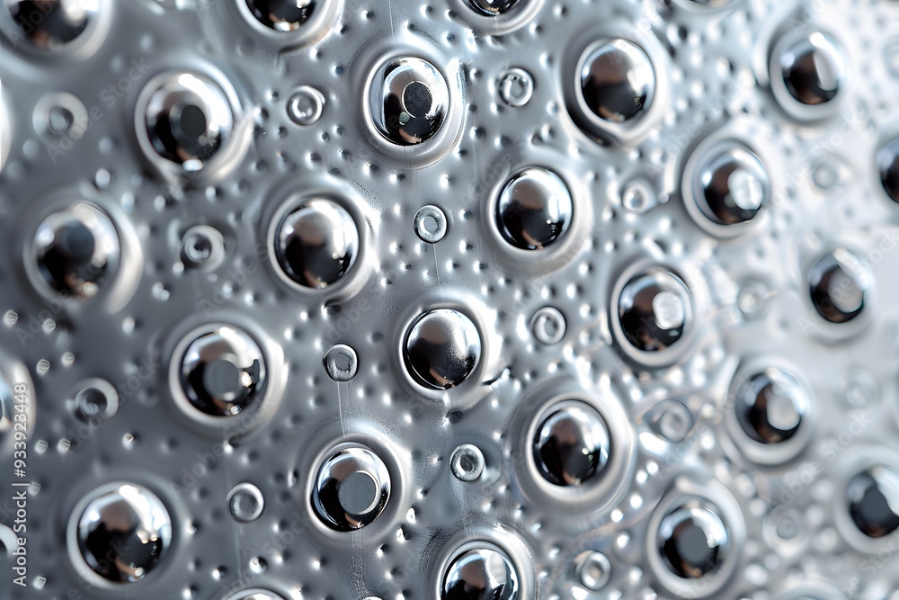 Poster close-up of a textured metallic surface with reflective dots