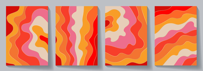 Obraz premium Creative concept of summer bright covers, cards or posters with waves pattern for social media ads, branding, corporate identity. Colorful design templates in trendy style. Summer vector illustration.