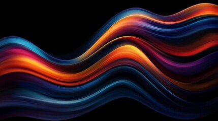 Fototapeta premium Abstract Wavy Lines in Blue, Orange, and Purple on Black Background, abstract, wavy, lines, colorful