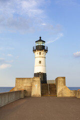 Evening sun on the Duluth North Shore Lighthouse.  Duluth, Minnesota, USA.