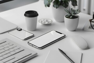 Modern Workspace with Minimalist Design and Tech Gadgets