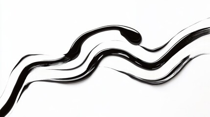 Black and White Swirls Abstract Paint Strokes on a White Background, abstract art , paint , black and white , stroke
