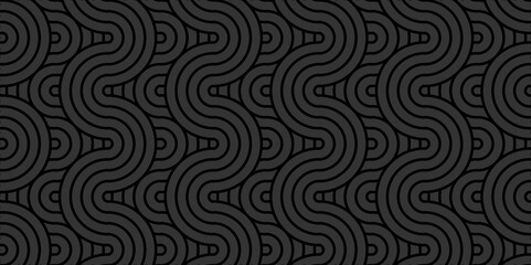 Fototapeta premium Seamless geometric overlapping ocean spiral pattern and abstract circle wave lines. black color stripe geomatics diamond create retro square line backdrop pattern black background.