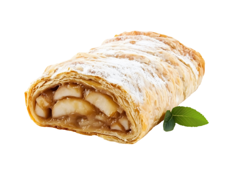 Apple strudel isolated on transparent or white background