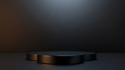 Minimalist Black Podium with Subtle Lighting, 3D Render, Black Background, Podium, Minimalism, Design, Product Display