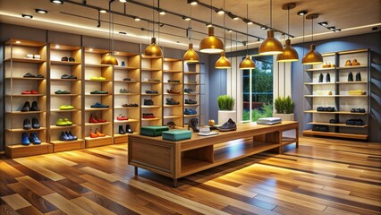 Vibrant shelves overflowing with diverse products, modern lighting fixtures, and sleek wooden flooring create a welcoming atmosphere inside a contemporary retail store.