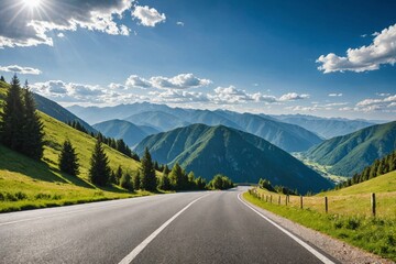 Road in mountains at sunny day in summer